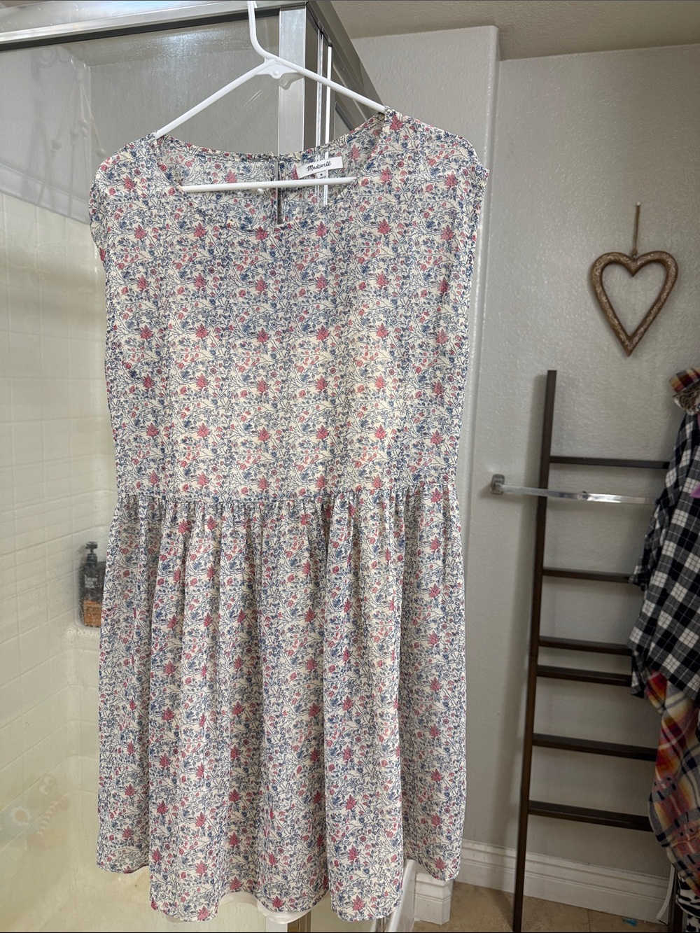 Madewell Cream Floral Print Top with Blue and Red Accents